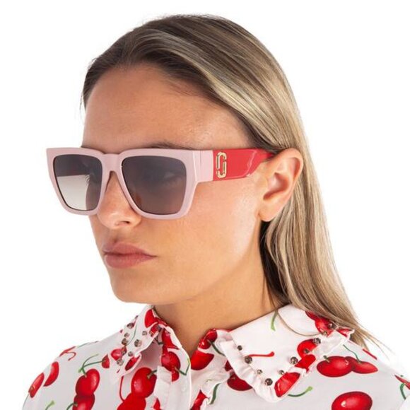 Marc Jacobs MARC 646/S 0C48 HA Sunglasses Pink/Red Square Frame, Brown Lenses - Picture 3 of 10